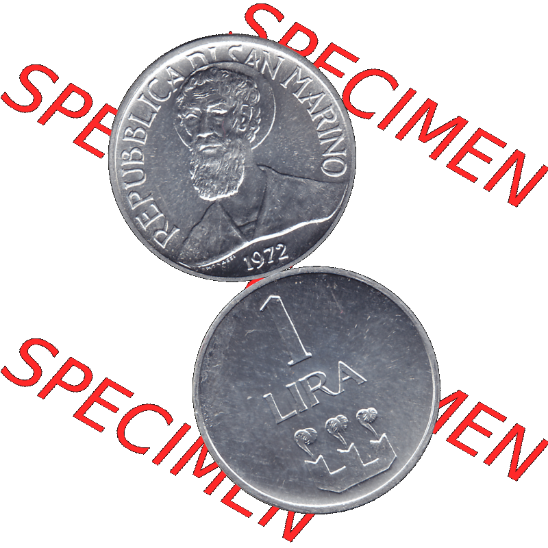 Bildmaterial in PNG-Grafiken Münzensatz / KMS 1972 aus San Marino 1972-1972, Münze 1 Lira, Lire 1972, 1 LIRA MONASSI REPUBBLICA DI SAN MARINO. Die digitalisierte... Sammlung