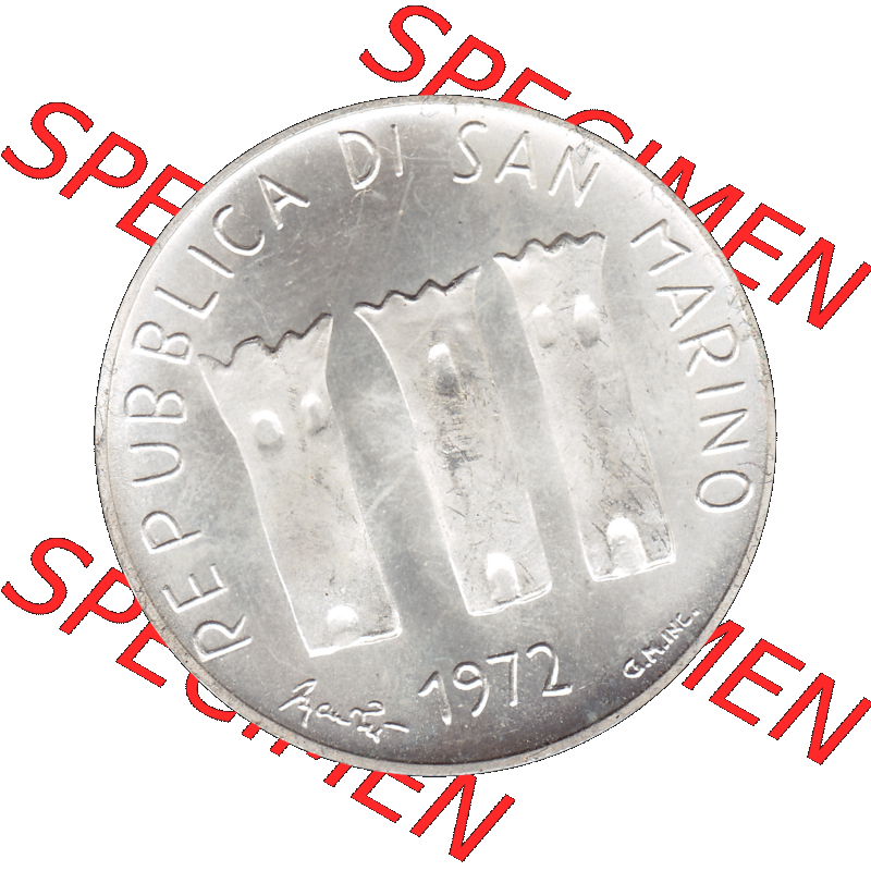 Bildmaterial in PNG-Grafiken Münzensatz / KMS 1972 aus San Marino 1972-1972, Münze 500 Lire 1972 L. 500 REPUBBLICA DI SAN MARINO, Silbermünze. Vorderseite als... Sammlung