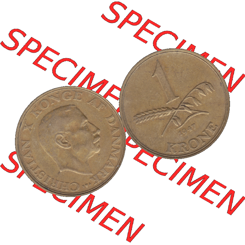 Alte Münze aus Dänemark als PNG-Grafik 1942-1947, 1 Krone 1947-01 Kursmünze. Vorderseite und Rückseite horizontal auf einen digitalen Bild der alten dänischen Umlaufmünze... Sammlung