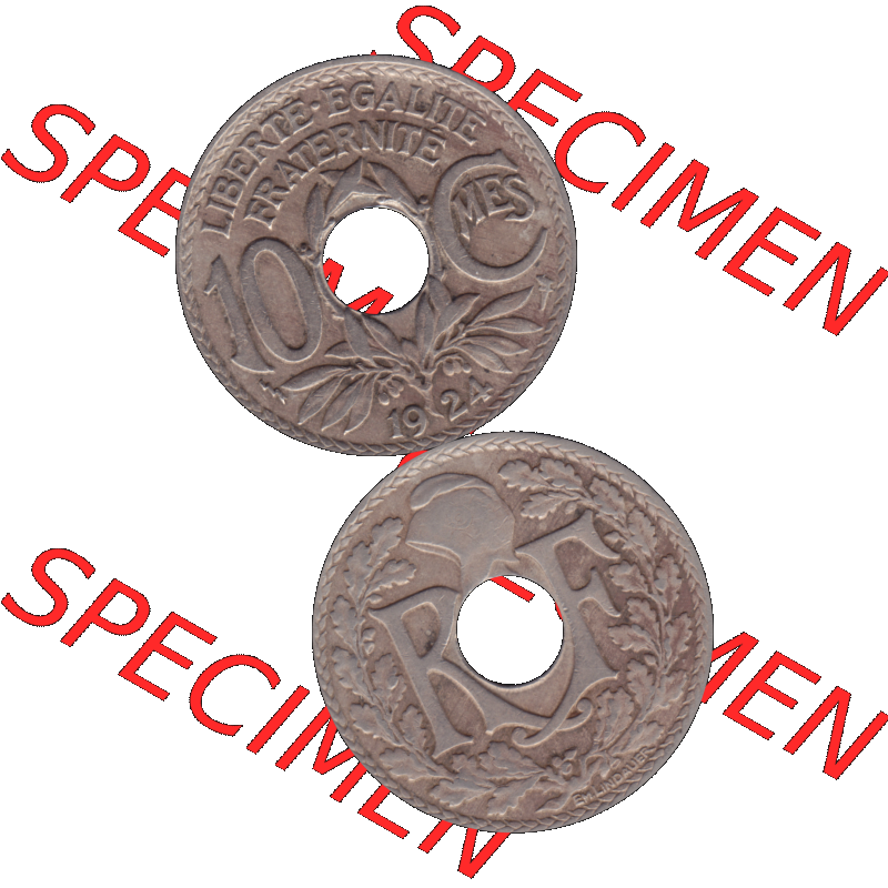 Münzen Frankreich Umlaufmünze in PNG einer Münze aus Frankreich 1917-1938, 10 Centimes, Cent 1924-01. Vorderseite und Rückseite vertikal auf einen digitalen Bild... Sammlung
