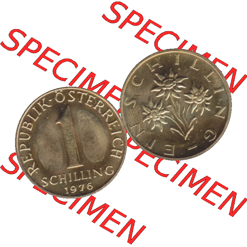 Alte Münze aus Österreich, in PNG digitalisiert 1959-2001, 1 Schilling 1976-01. Vorderseite und Rückseite horizontal auf einen digitalen Bild der alten österreichischen... Sammlung