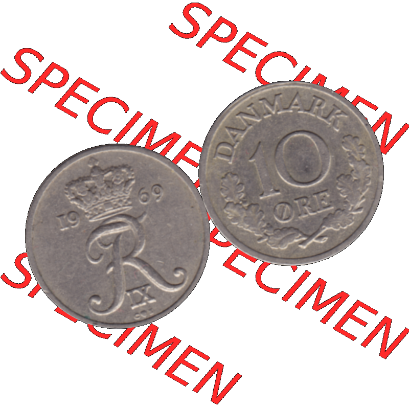 Alte Münze aus Dänemark als PNG-Grafik 1960-1972, 10 Öre 1969-01. Vorderseite und Rückseite horizontal auf einen digitalen Bild der alten dänischen Umlaufmünze... Sammlung