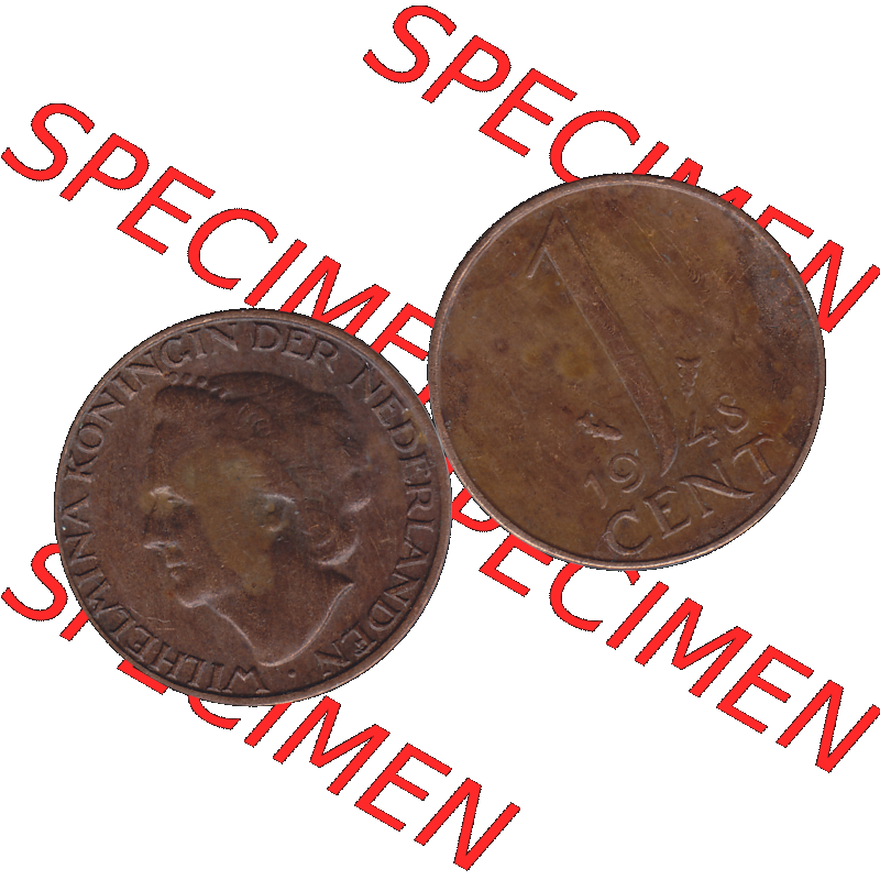 Alte Münze aus der Niederlande 1926-1950, in PNG digitalisiert 1948-1948, 1 Cent Königin Wilhelmina 1948-03. Vorderseite und Rückseite horizontal auf einen digitalen Bild... Sammlung