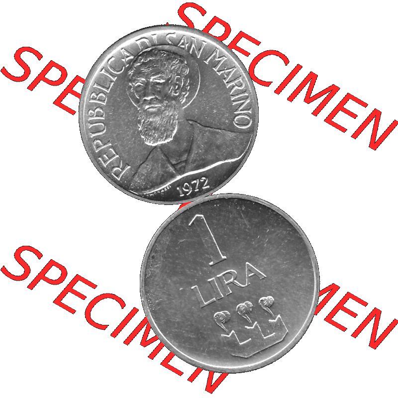 Bildmaterial Münzensatz / KMS 1972 aus San Marino in Graustufen 1972-1972, 1 Lira, Lire 1972, 1 LIRA MONASSI REPUBBLICA DI SAN MARINO Graustufen. PNG Computer-Grafik in... Sammlung