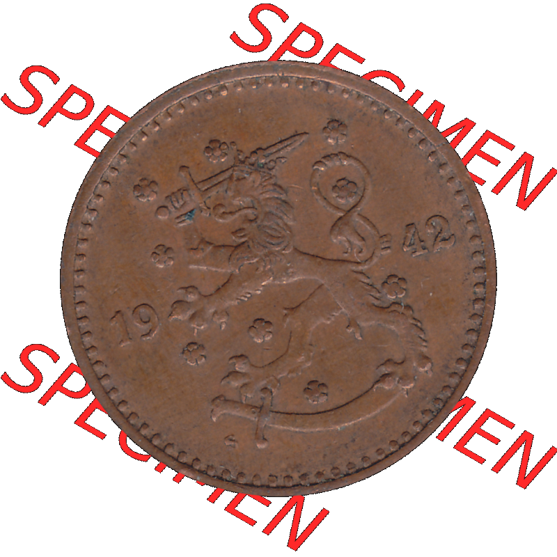 Alte Münzen KMS Finnland, Kursmünzensatz Finnland in transparenten digitalen PNG-Format 1940-1951, 1 finnische Mark, Markka, Kupfer 1942-1. Vorderseite als PNG-Grafik... Sammlung