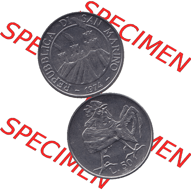 Bildmaterial Münzensatz / KMS 1974 aus San Marino Münze 1974-1974 als transparente PNG-Grafik, 50 Lire, L.50 MINGUZZI MONASSI INC.. Die digitalisierte Münze... Sammlung