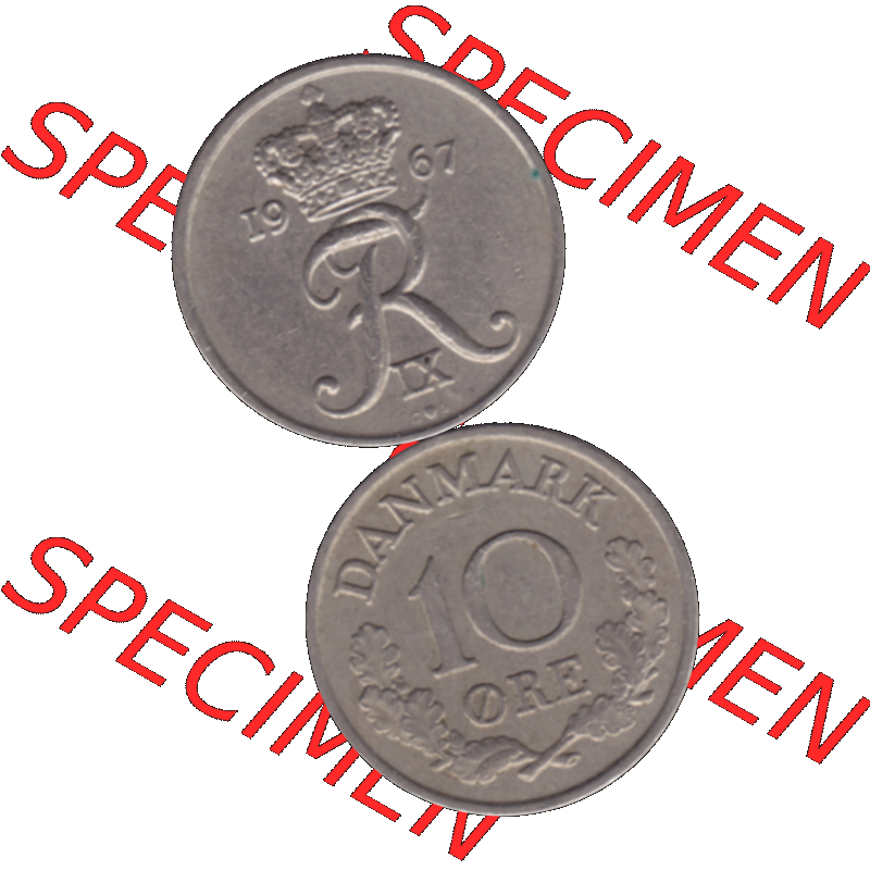 Alte Münze aus Dänemark als PNG-Grafik 1960-1972, 10 Öre 1967-01. Vorderseite und Rückseite vertikal auf einen digitalen Bild der alten dänischen Umlaufmünze... Sammlung