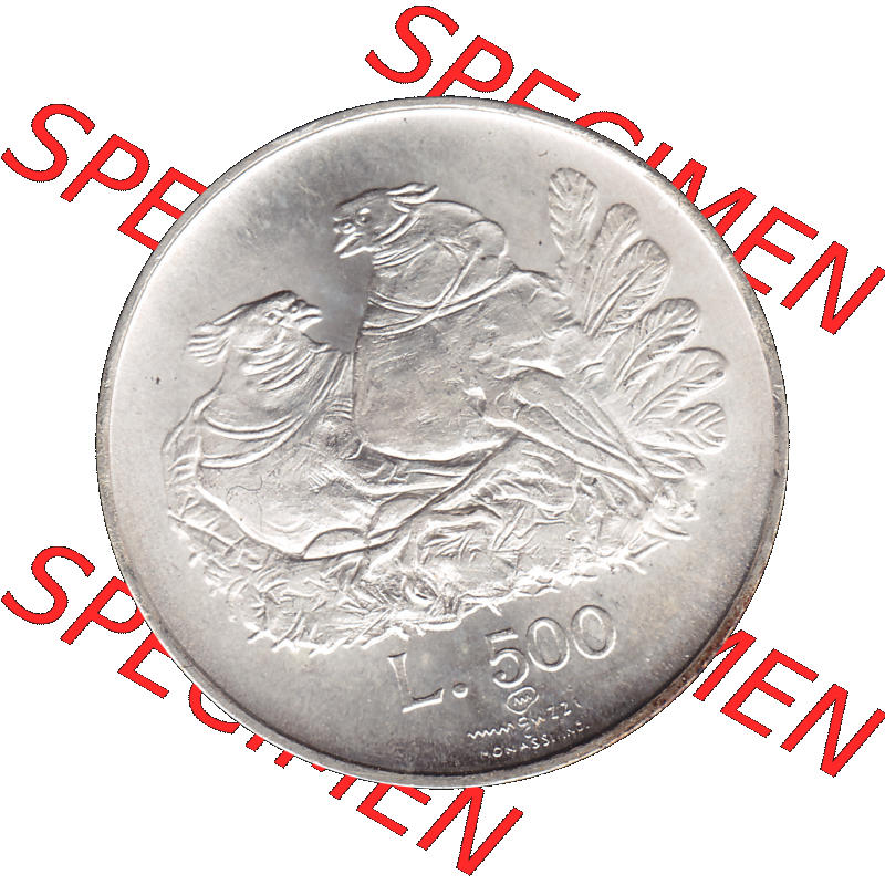 Bildmaterial Münzensatz / KMS 1974 aus San Marino Münze 1974-1974 als transparente PNG-Grafik, 50 Lire Silbermünze, L.500 MINGUZZI MONASSI INC.. Die... Sammlung