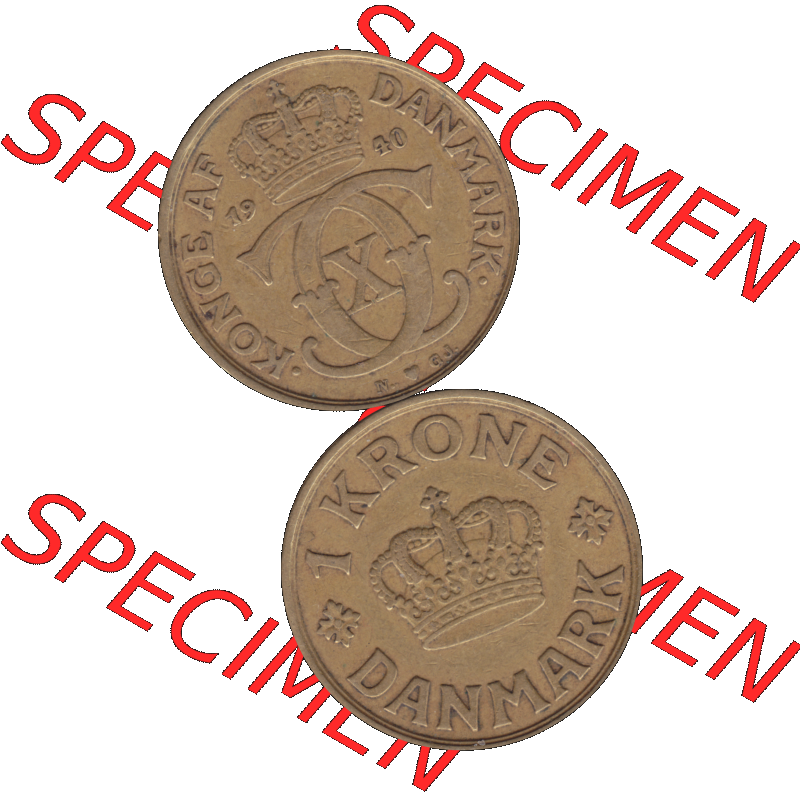 Alte Münze aus Dänemark als PNG-Grafik 1924-1941, 1 Krone 1940-01 Kursmünze. Vorderseite und Rückseite vertikal auf einen digitalen Bild der alten dänischen Umlaufmünze... Sammlung