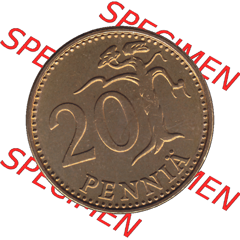 Alte Münzen KMS Finnland, Kursmünzensatz 1976 in Stempelglanz als digitales Computerbild in transparenten PNG 1963-1990, 20 Penny Penniä 1976-1, SUOMEN TASAVALTA.... Sammlung