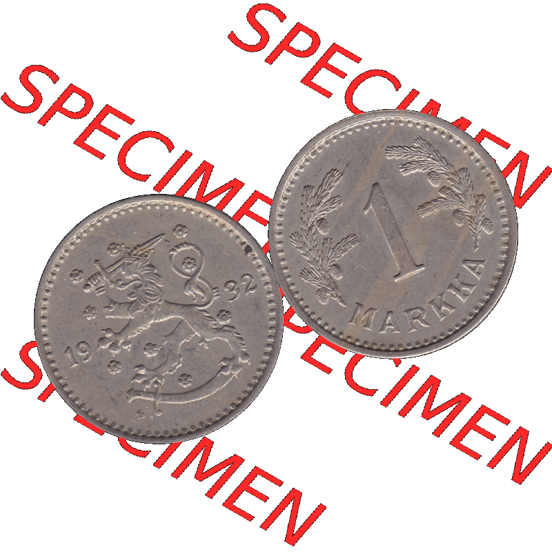 Alte Münzen KMS Finnland, Kursmünzensatz in PNG Design einer finnischen Münze 1928-1940, 1 finnische Mark, Markka 1932. Digitales transparentes PNG-Bild / Bildmaterial... Sammlung