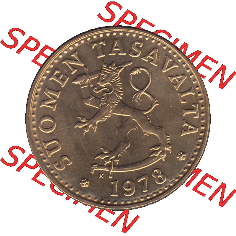 Alte Münzen KMS Finnland, Kursmünzensatz 1978 in Stempelglanz als digitales Computerbild einer finnischen digitalisierten Münze in transparenten PNG 1963-1990, 20 Penny,... Sammlung
