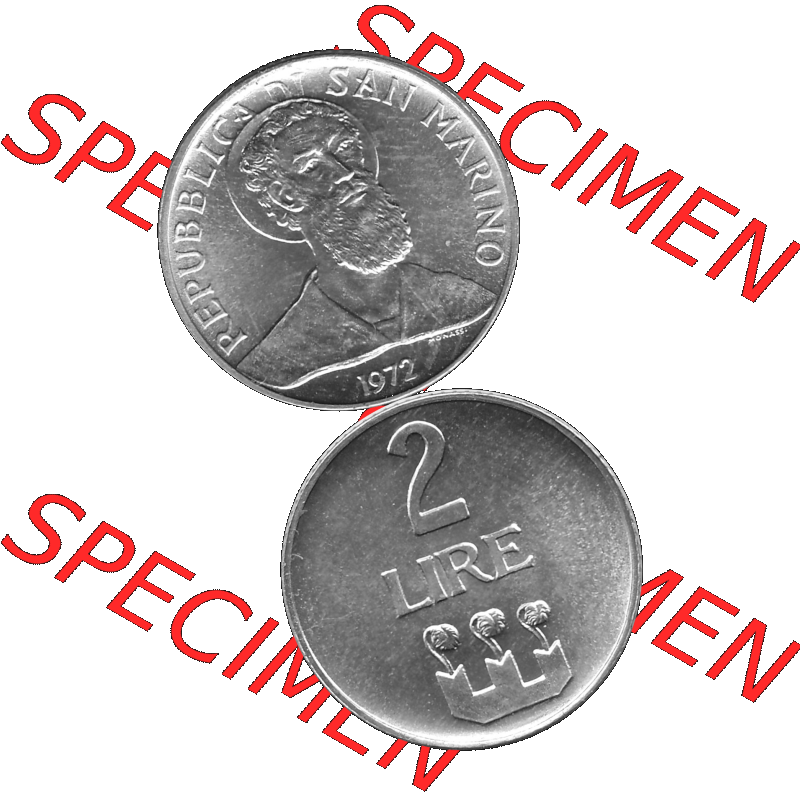 Bildmaterial Münzensatz / KMS 1972 aus San Marino in Graustufen 1972-1972, 2 Lire 1972, 2 LIRE MONASSI REPUBBLICA DI SAN MARINO Graustufen. PNG Computer-Grafik in Graustufen-PNG... Sammlung