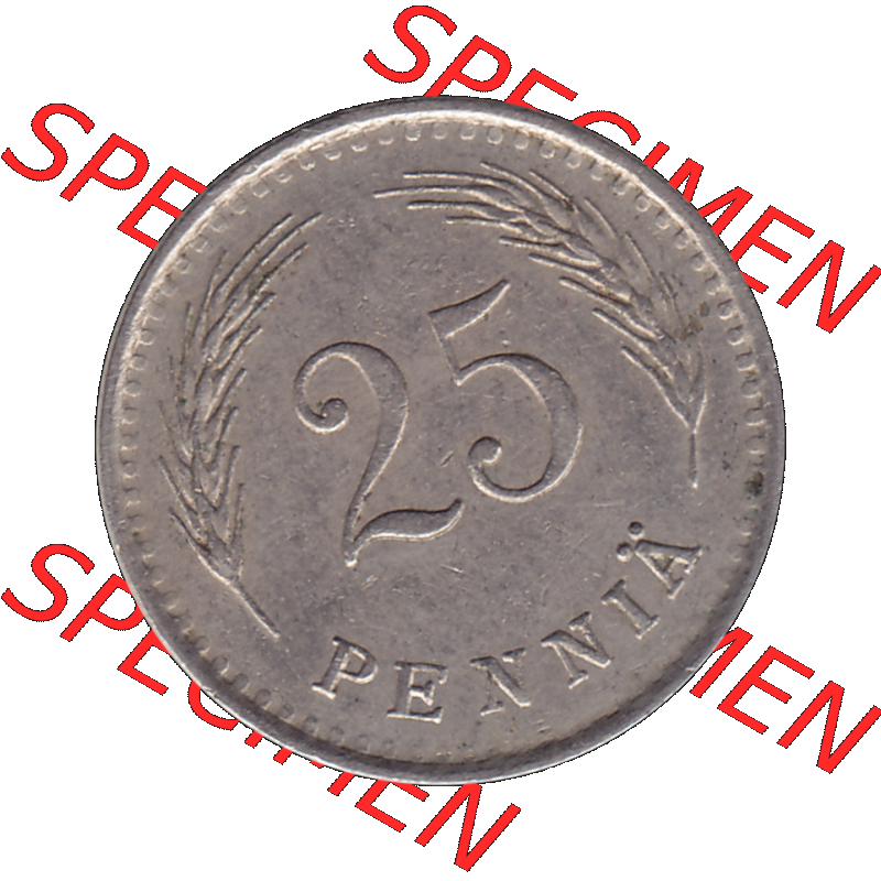 Alte Münzen KMS Finnland, Kursmünzensatz in PNG Design einer finnischen Münze 1921-1940, 25 Penny, Penniä 1937. Rückseite mit Wert-Zahl bzw. Nennwert... Sammlung