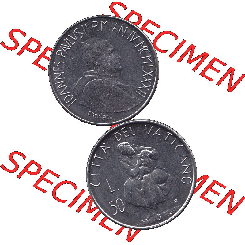 Alte Münze aus der Vatikanstadt / Vatikan als PNG-Grafik Münze Vatikanstadt 1982-1982, 50 Lire 1982-01 E. MANFRINI IOANNES PAVLVS II P M. Vorderseite und Rückseite... Sammlung