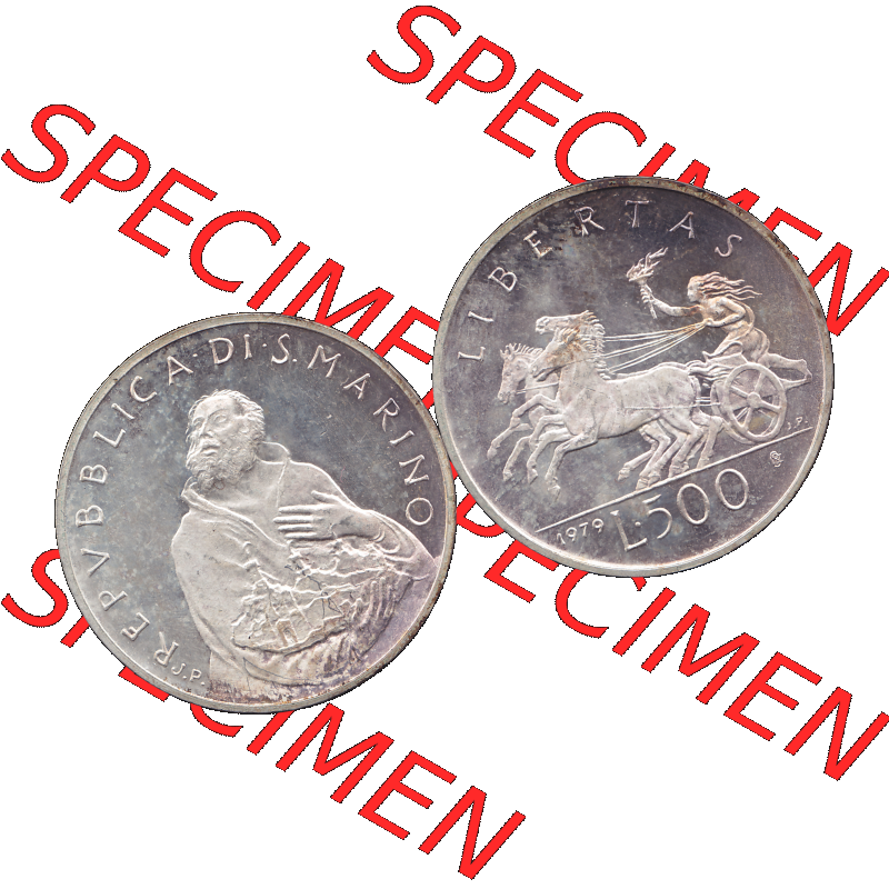 Bildmaterial Münzensatz / KMS 1979 aus San Marino im PNG-Format 1979-1979, 500 Lire, Silbermünze J.P. REPVBBLICA DI SAN MARINO, 1979 J.P. L.500... Sammlung