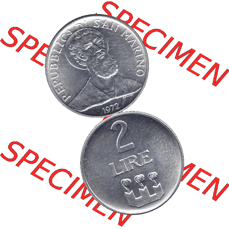 Bildmaterial in PNG-Grafiken Münzensatz / KMS 1972 aus San Marino 1972-1972, Münze 2 Lire 1972, 2 LIRE MONASSI REPUBBLICA DI SAN MARINO. Die digitalisierte Münze liegt... Sammlung