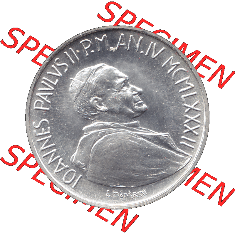 Alte Münze aus der Vatikanstadt / Vatikan als PNG-Grafik Münze Vatikanstadt 1982-1982, 1000 Lire Silbermünze 1982-01 4. Jahr Papst Johannes Paul II. Vorderseite der... Sammlung