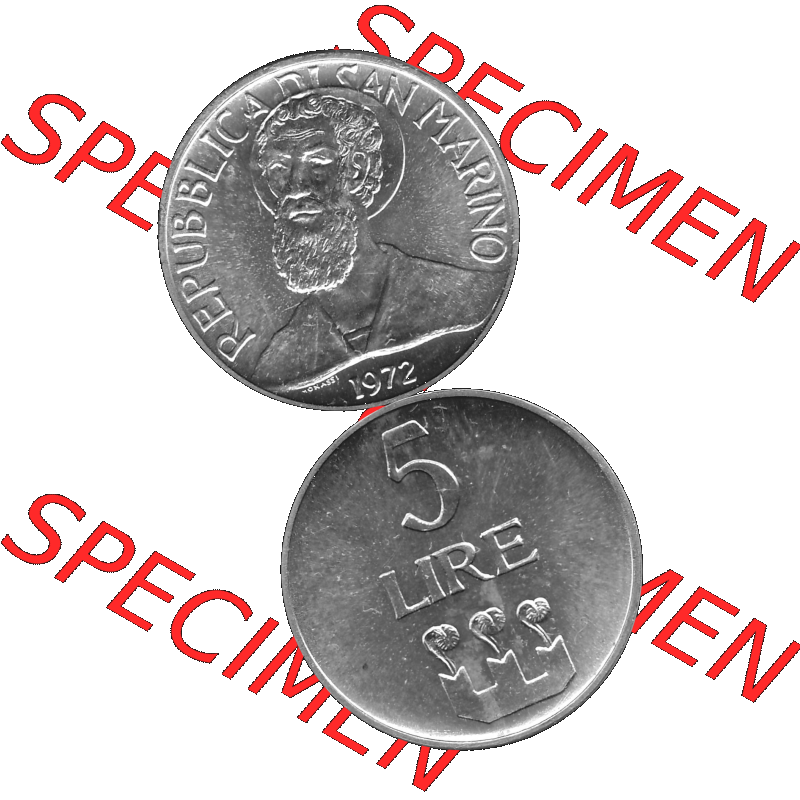 Bildmaterial Münzensatz / KMS 1972 aus San Marino in Graustufen 1972-1972, 5 Lire, 1972, LIRE MONASSI REPUBBLICA DI SAN MARINO Graustufen. PNG Computer-Grafik in Graustufen-PNG... Sammlung