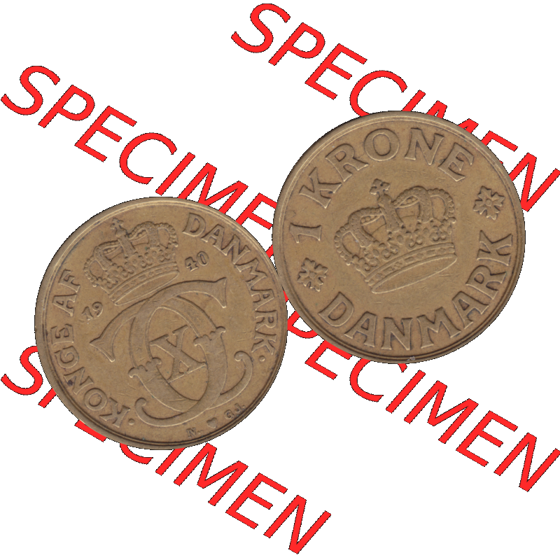 Alte Münze aus Dänemark als PNG-Grafik 1924-1941, 1 Krone 1940-01 Kursmünze. Vorderseite und Rückseite horizontal auf einen digitalen Bild der alten dänischen Umlaufmünze... Sammlung