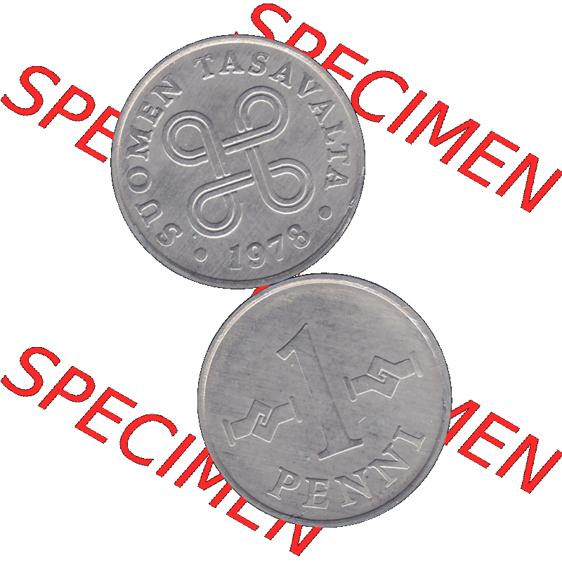 Alte Münzen KMS Finnland, Kursmünzensatz 1978 in Stempelglanz als digitales Computerbild einer finnischen digitalisierten Münze in transparenten PNG 1969-1979, 1 Penny,... Sammlung