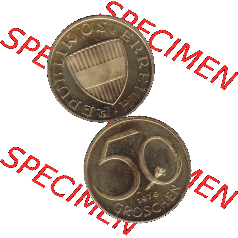Alte Münze aus Österreich, in PNG digitalisiert 1959-2001, 50 Groschen 1976-01. Vorderseite und Rückseite vertikal auf einen digitalen Bild der alten österreichischen... Sammlung