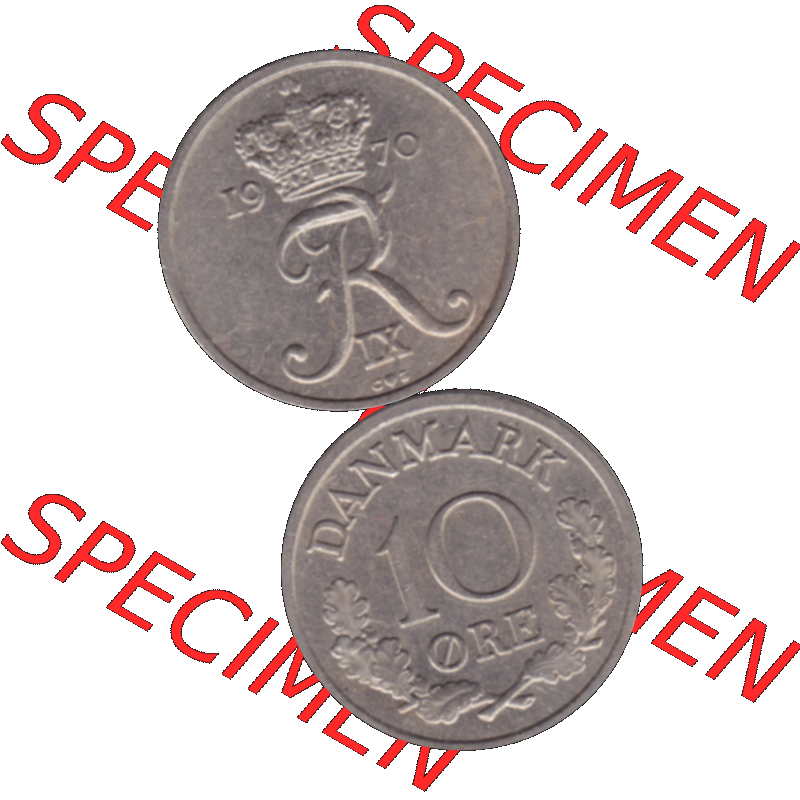 Alte Münze aus Dänemark als PNG-Grafik 1960-1972, 10 Öre 1970-01. Vorderseite und Rückseite vertikal auf einen digitalen Bild der alten dänischen Umlaufmünze... Sammlung