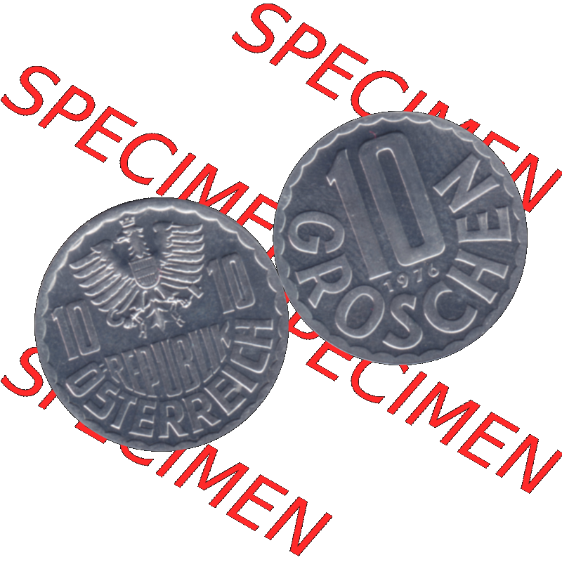 Alte Münze aus Österreich, in PNG digitalisiert 1951-2001, 10 Groschen 1976-01. Vorderseite und Rückseite horizontal auf einen digitalen Bild der alten österreichischen... Sammlung