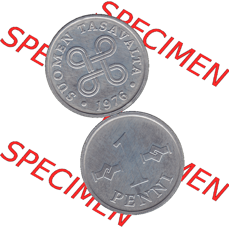 Alte Münzen KMS Finnland, Kursmünzensatz 1976 in Stempelglanz als digitales Computerbild in transparenten PNG 1969-1979, 1 Penny, Penni 1976-1, SUOMEN TASAVALTA.... Sammlung