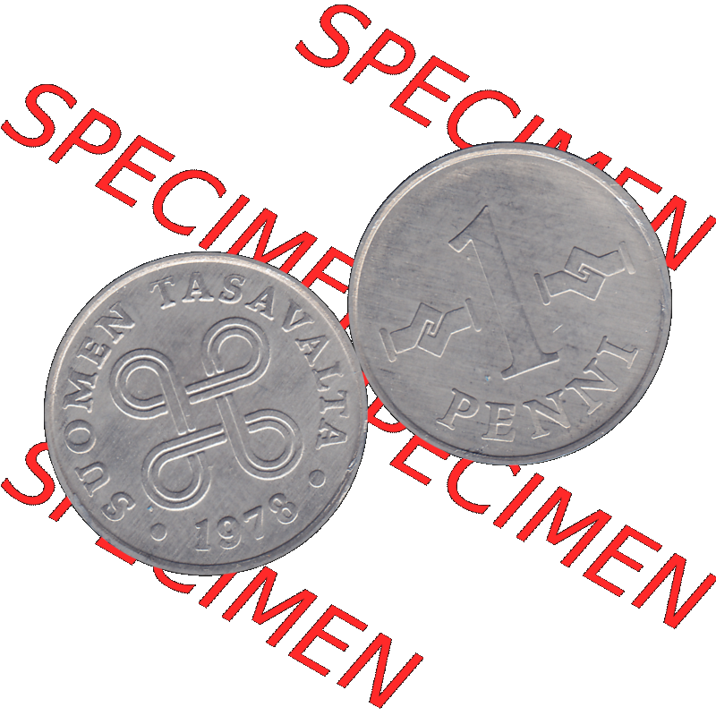 Alte Münzen KMS Finnland, Kursmünzensatz 1978 in Stempelglanz als digitales Computerbild einer finnischen digitalisierten Münze in transparenten PNG 1969-1979, 1 Penny,... Sammlung