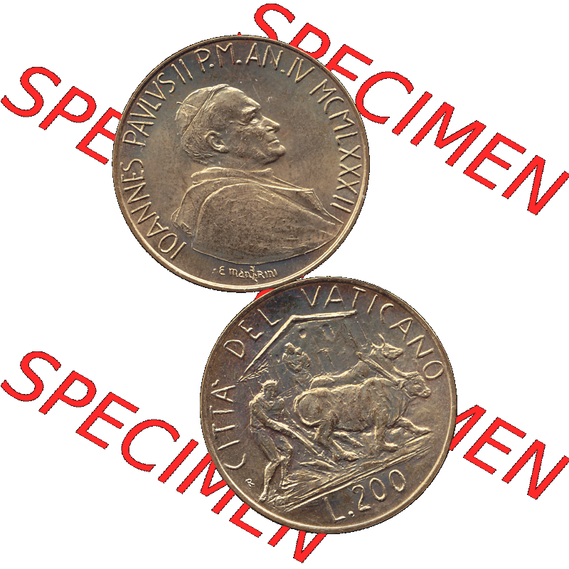 Alte Münze aus der Vatikanstadt / Vatikan als PNG-Grafik Münze Vatikanstadt 1982-1982, 200 Lire, E. MANFRINI IOANNES PAVLVS II P M 1982-01. Vorderseite und Rückseite... Sammlung