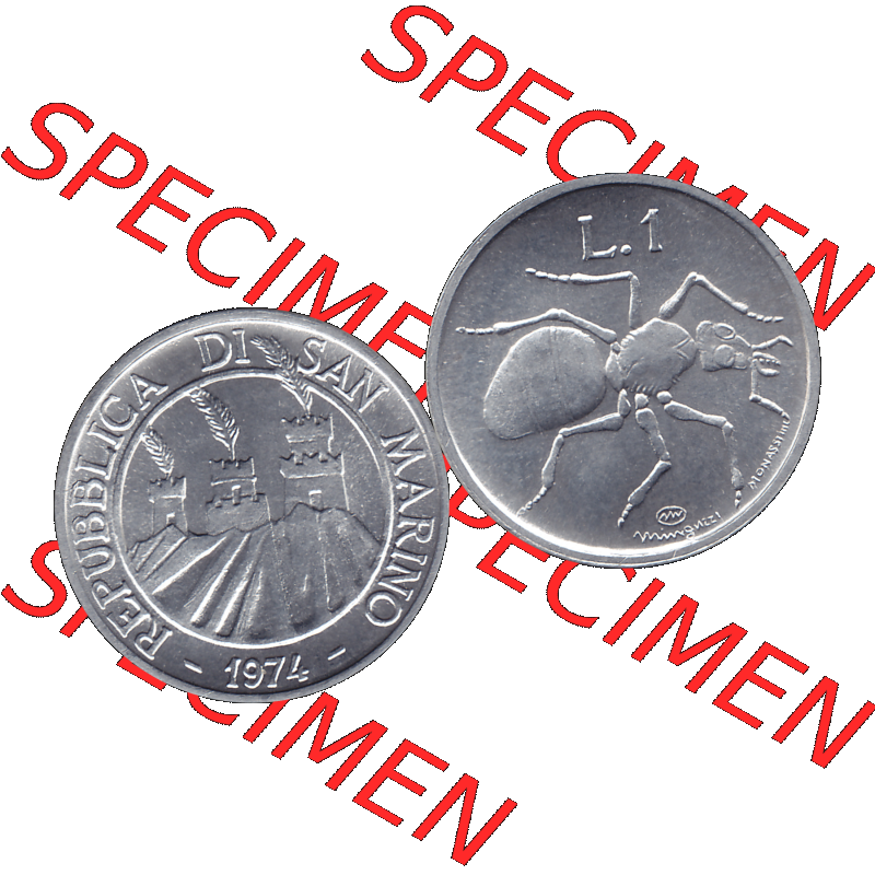 Bildmaterial Münzensatz / KMS 1974 aus San Marino Münze 1974-1974 als transparente PNG-Grafik, 1 Lire, 1 Lira, L.1 MINGUZZI MONASSI INC.. Die digitalisierte... Sammlung