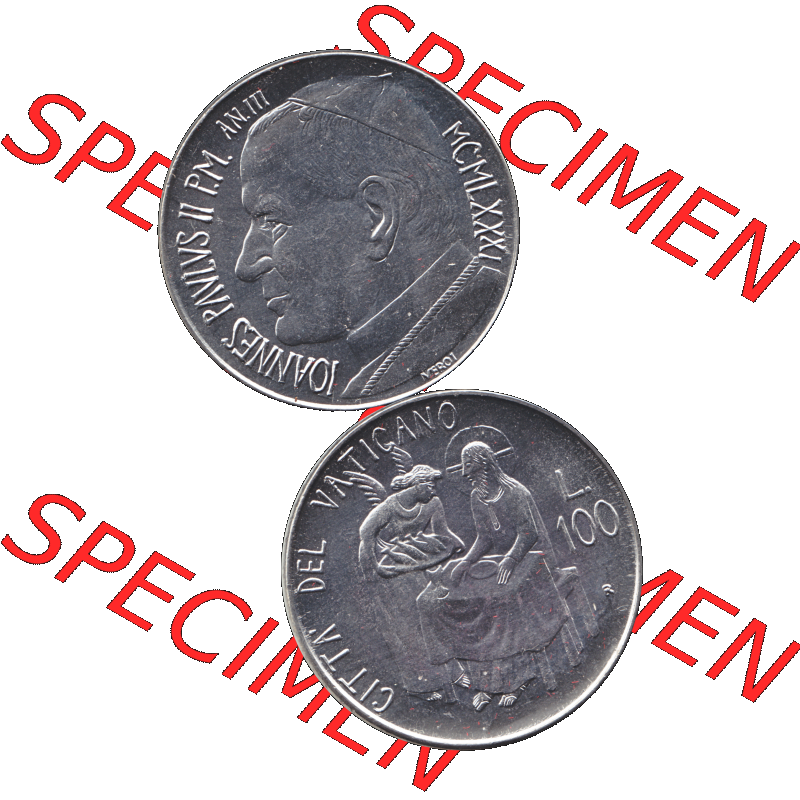 Alte Münze aus der Vatikanstadt / Vatikan als PNG-Grafik 1981-1981, 100 Lire Papst Johannes Paul II 1981-01. Vorderseite und Rückseite vertikal auf einen digitalen Bild der alten... Sammlung