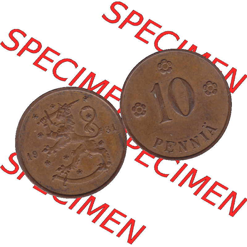 Alte Münzen KMS Finnland, Kursmünzensatz in PNG Design einer finnischen Münze 1919-1940, 10 Penny, Penniä 1931. Digitales transparentes PNG-Bild / Bildmaterial... Sammlung