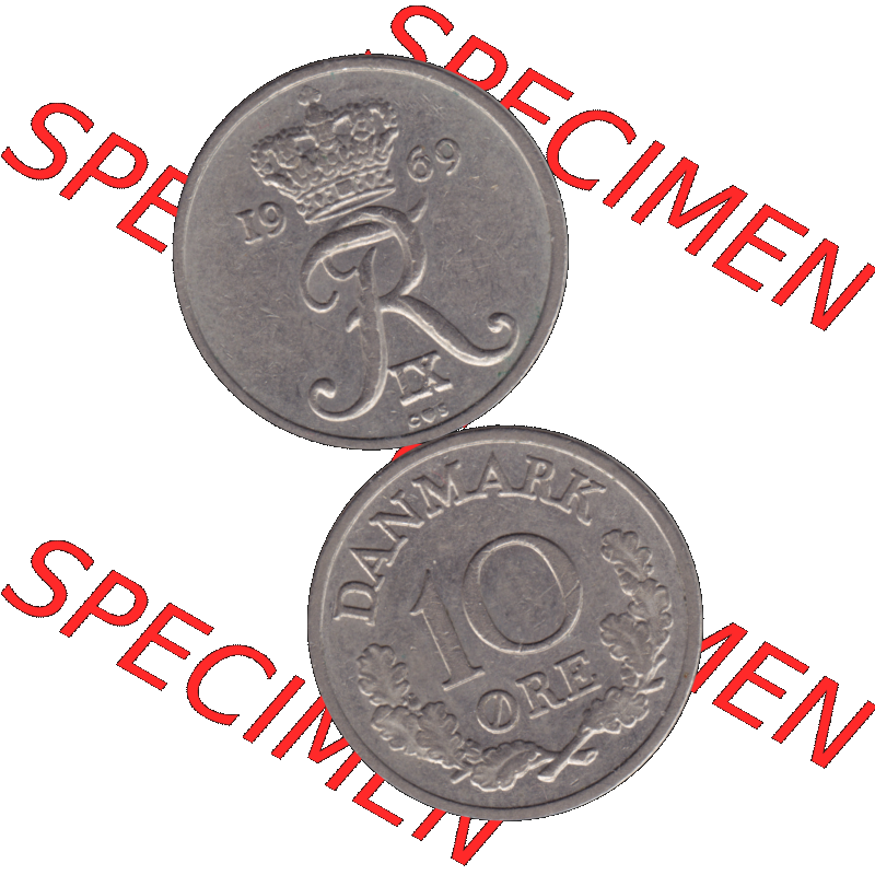 Alte Münze aus Dänemark als PNG-Grafik 1960-1972, 10 Öre 1969-02. Vorderseite und Rückseite vertikal auf einen digitalen Bild der alten dänischen Umlaufmünze... Sammlung