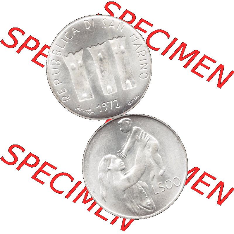 Bildmaterial in PNG-Grafiken Münzensatz / KMS 1972 aus San Marino 1972-1972, Münze 500 Lire 1972 L. 500 REPUBBLICA DI SAN MARINO, Silbermünze. Die digitalisierte... Sammlung