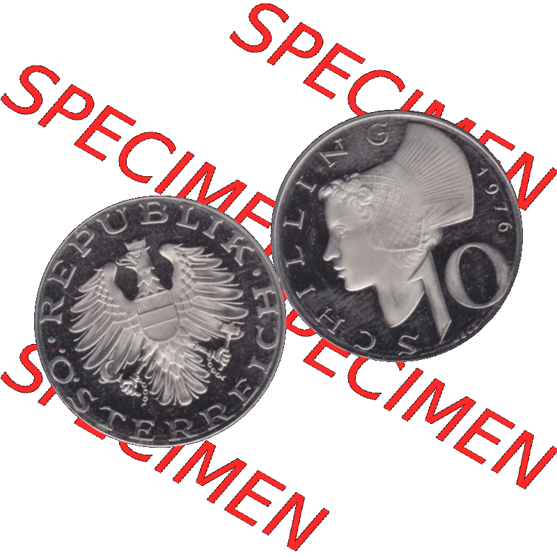 Alte Münze aus Österreich, in PNG digitalisiert 1974-2001, 10 Schilling 1976-01. Vorderseite und Rückseite horizontal auf einen digitalen Bild der alten österreichischen... Sammlung