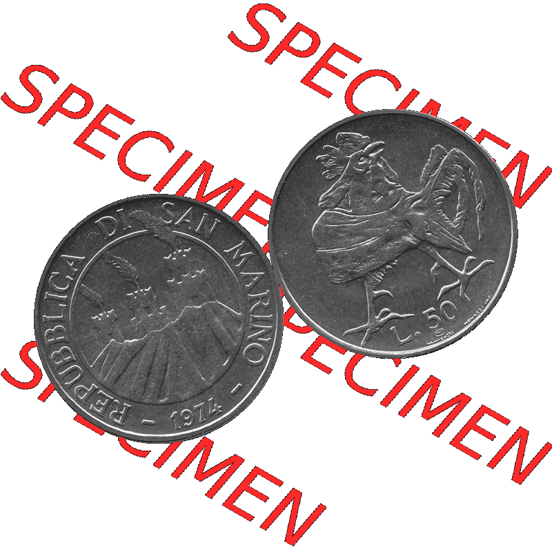 Bildmaterial Münzensatz / KMS 1974 aus San Marino in Graustufen 1974-1974, 50 Lire, L.50 MINGUZZI MONASSI INC. Graustufen. PNG Computer-Grafik in Graustufen einer... Sammlung