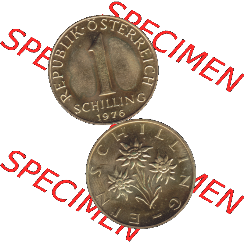 Alte Münze aus Österreich, in PNG digitalisiert 1959-2001, 1 Schilling 1976-01. Vorderseite und Rückseite vertikal auf einen digitalen Bild der alten österreichischen... Sammlung