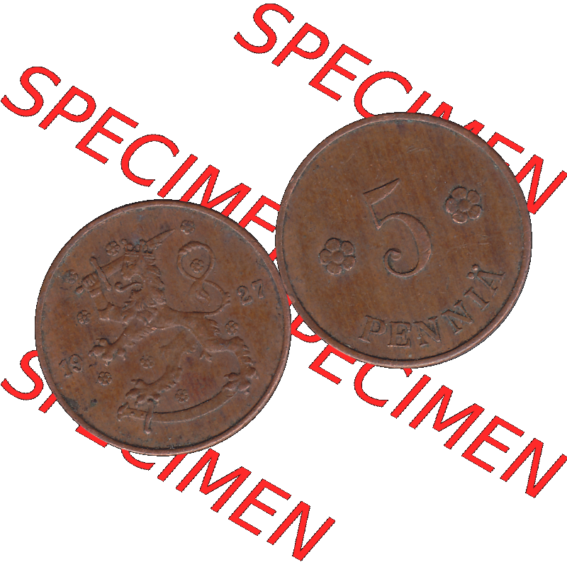 Alte Münzen KMS Finnland, Kursmünzensatz in PNG Design einer finnischen Münze 1918-1940, 5 Penny, Penniä 1927. Digitales transparentes PNG-Bild / Bildmaterial... Sammlung