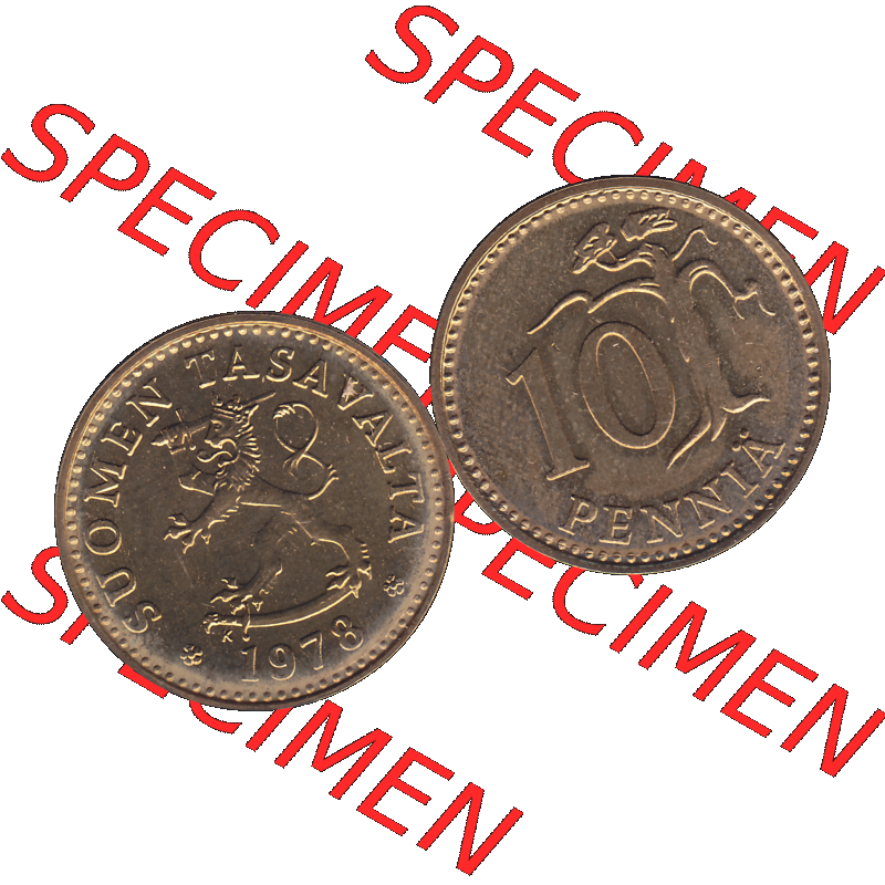 Alte Münzen KMS Finnland, Kursmünzensatz 1978 in Stempelglanz als digitales Computerbild einer finnischen digitalisierten Münze in transparenten PNG 1963-1982, 10 Penny,... Sammlung