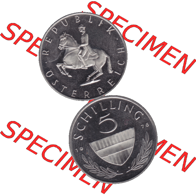 Alte Münze aus Österreich, in PNG digitalisiert 1968-2001, 5 Schilling 1976-01. Vorderseite und Rückseite vertikal auf einen digitalen Bild der alten österreichischen... Sammlung