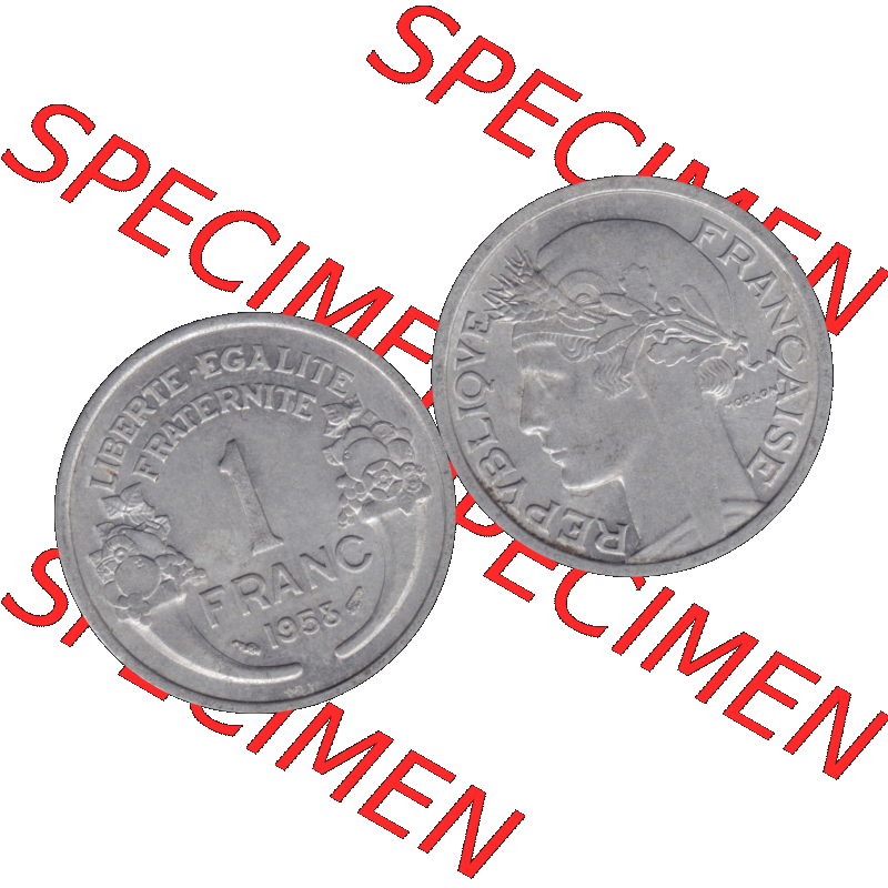 Münzen Frankreich Umlaufmünze in PNG einer Münze aus Frankreich 1941-1959, 1 Francs, Franken 1958-01. Vorderseite und Rückseite horizontal auf einen digitalen Bild... Sammlung