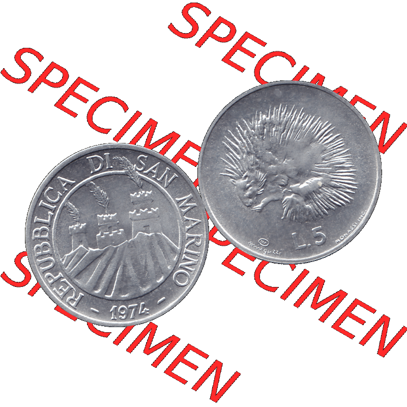 Bildmaterial Münzensatz / KMS 1974 aus San Marino Münze 1974-1974 als transparente PNG-Grafik, 5 Lire, L.5 MINGUZZI MONASSI INC.. Die digitalisierte Münze... Sammlung