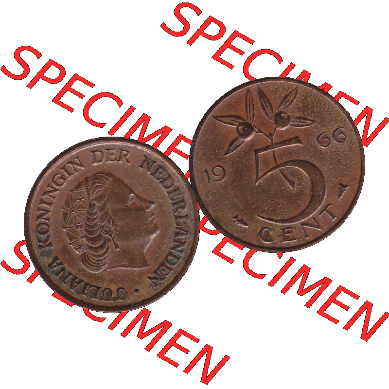 Alte Münze der Niederlande 1951-1975, in PNG digitalisiert 1950-1980, 5 Cent Königin Juliana 1966-01. Vorderseite und Rückseite horizontal auf einen digitalen Bild der... Sammlung