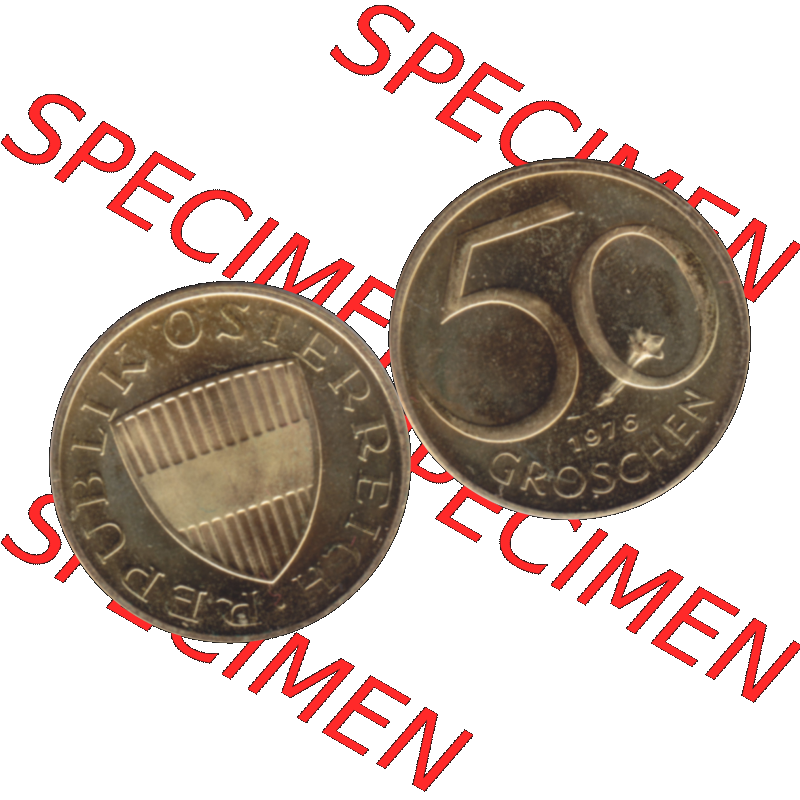 Alte Münze aus Österreich, in PNG digitalisiert 1959-2001, 50 Groschen 1976-01. Vorderseite und Rückseite horizontal auf einen digitalen Bild der alten österreichischen... Sammlung