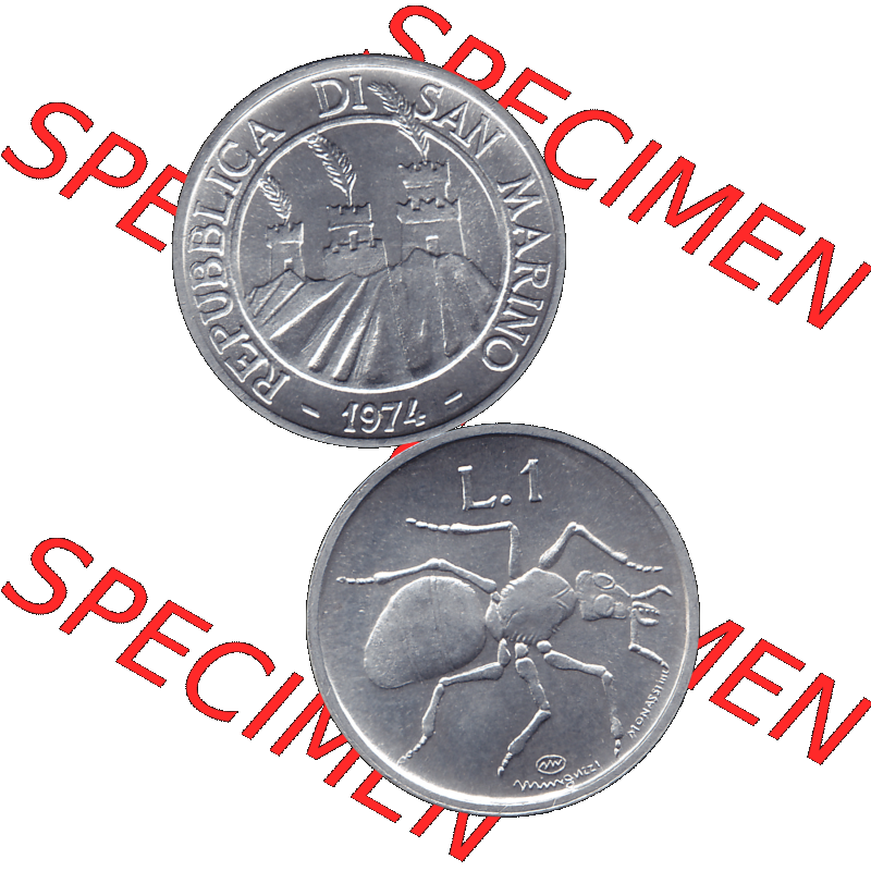 Bildmaterial Münzensatz / KMS 1974 aus San Marino Münze 1974-1974 als transparente PNG-Grafik, 1 Lire, 1 Lira, L.1 MINGUZZI MONASSI INC.. Die digitalisierte... Sammlung
