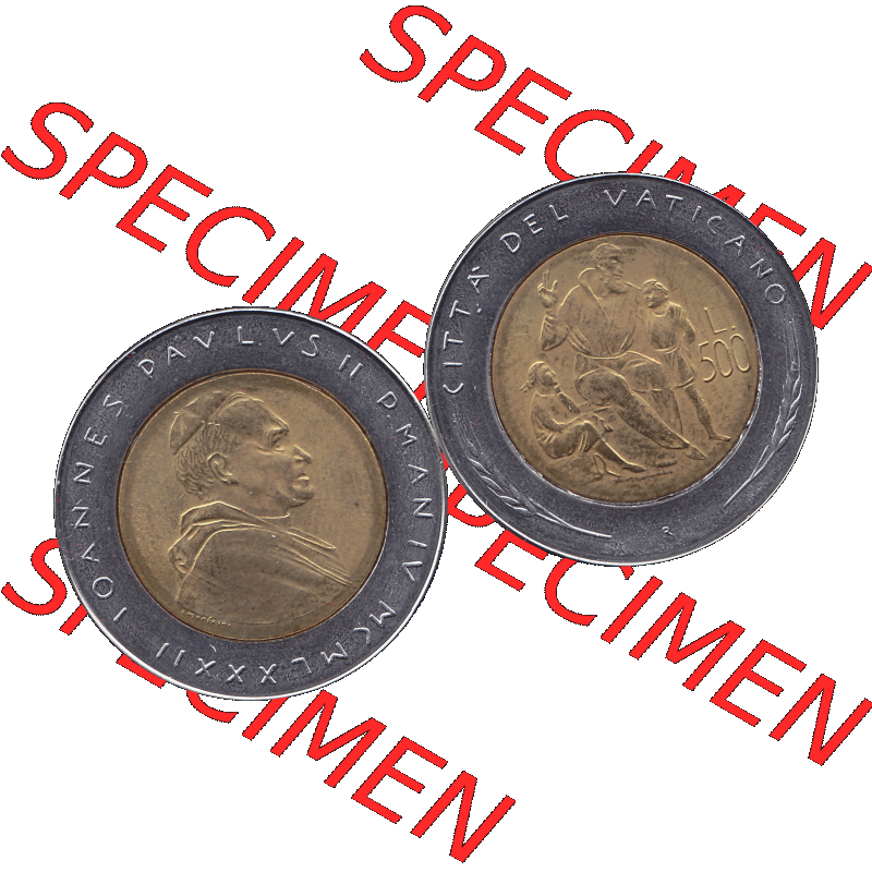 Alte Münze aus der Vatikanstadt / Vatikan als PNG-Grafik Münze Vatikanstadt 1982-1982, 500 Lire IOANNES PAVLVS II P M 1982-01. Vorderseite und Rückseite horizontal auf einen... Sammlung