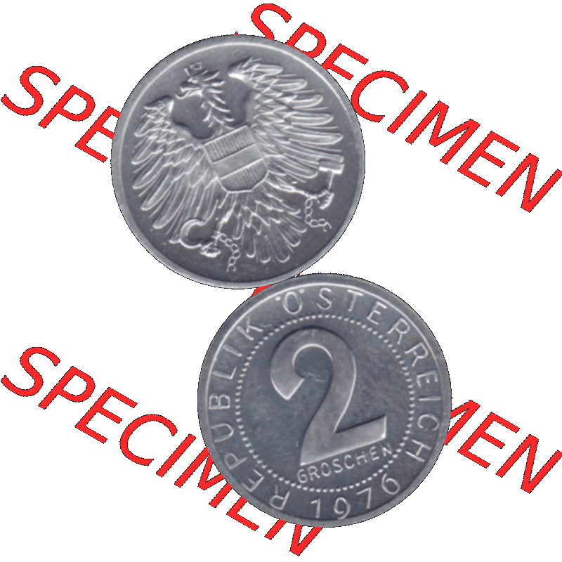 Alte Münze aus Österreich, in PNG digitalisiert 1950-1994, 2 Groschen 1976-01. Vorderseite und Rückseite vertikal auf einen digitalen Bild der alten österreichischen... Sammlung