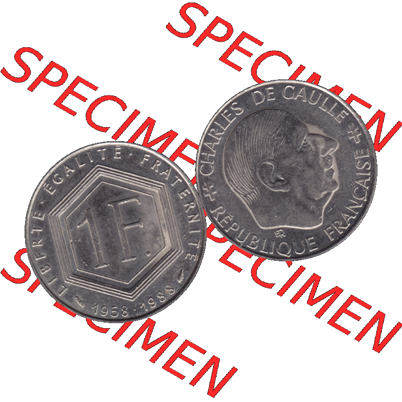Münzen Frankreich Umlaufmünze 1988-1988, 1 Francs, Franken 1988-01. Vorderseite und Rückseite horizontal auf einen digitalen Bild der alten französischen Umlaufmünze... Sammlung